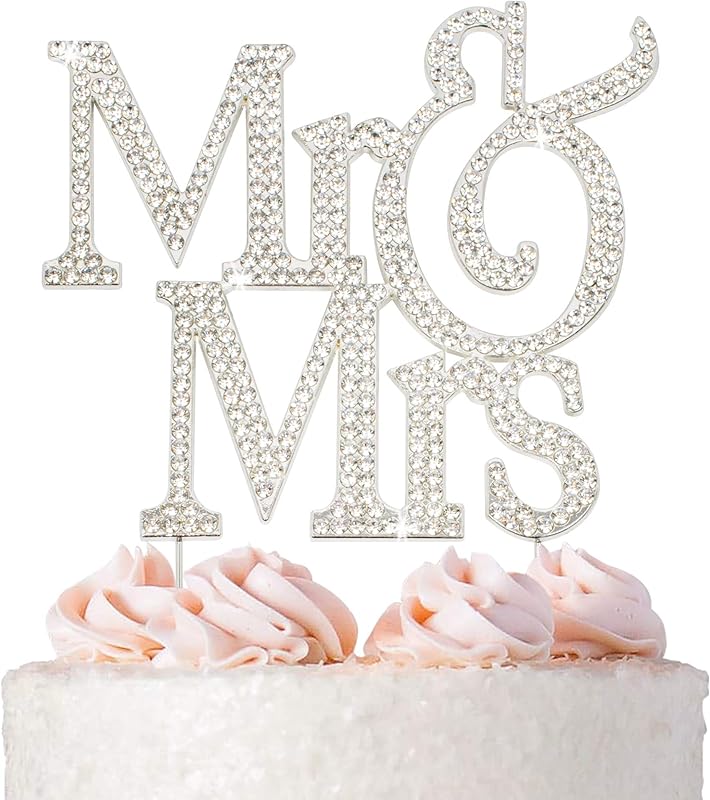 Mr and Mrs Wedding Cake Topper, Premium Silver Metal