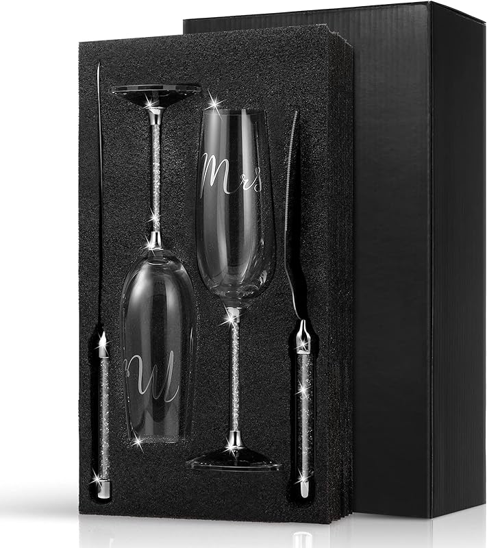 Wedding Cake Knife & Champagne Flutes Server Set, Silver