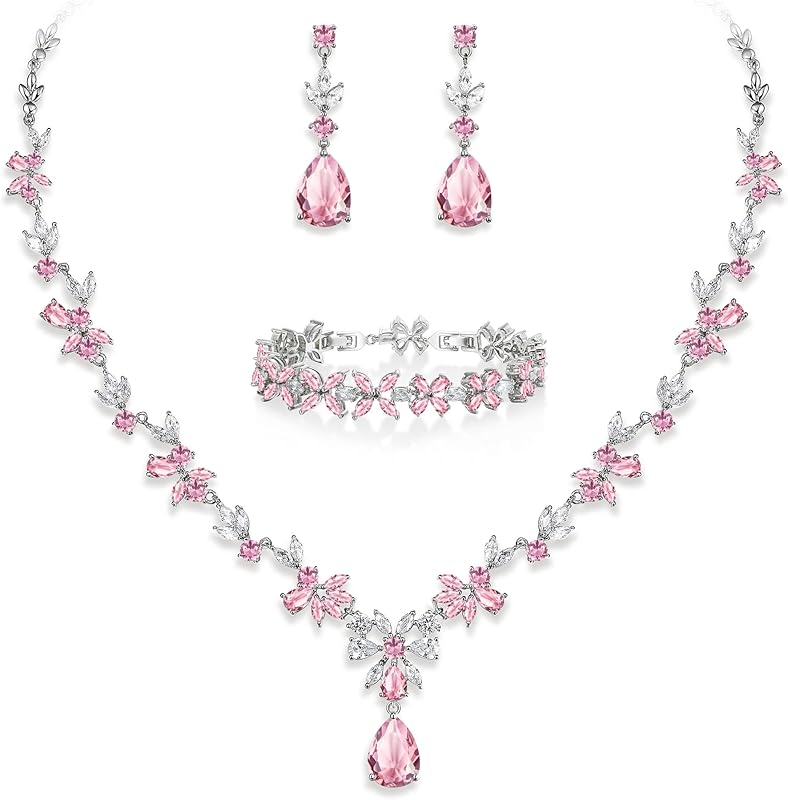 EVER FAITH Bridal Jewelry Set, Flower Leaf Teardrop CZ