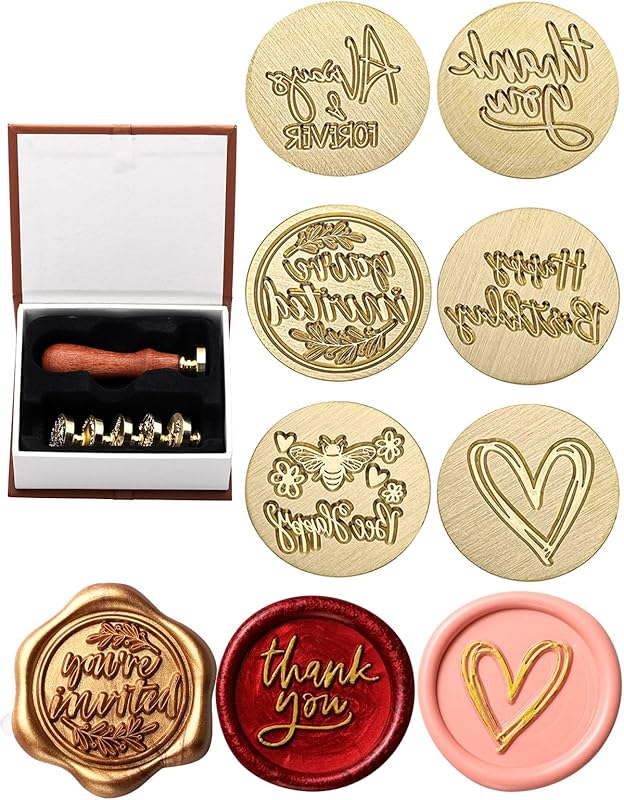 Yoption Wax Seal Stamp Gift Box Kit, 6 Piece Blessing Set