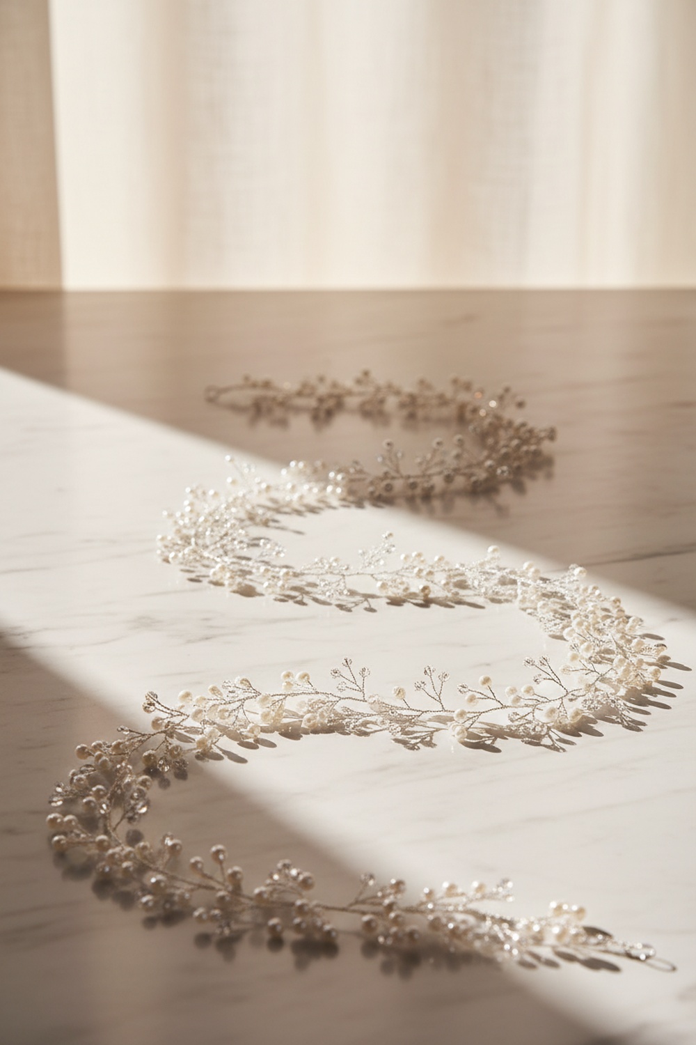 Long Pearl & Crystal Bridal Hair Vine - Hero Shot