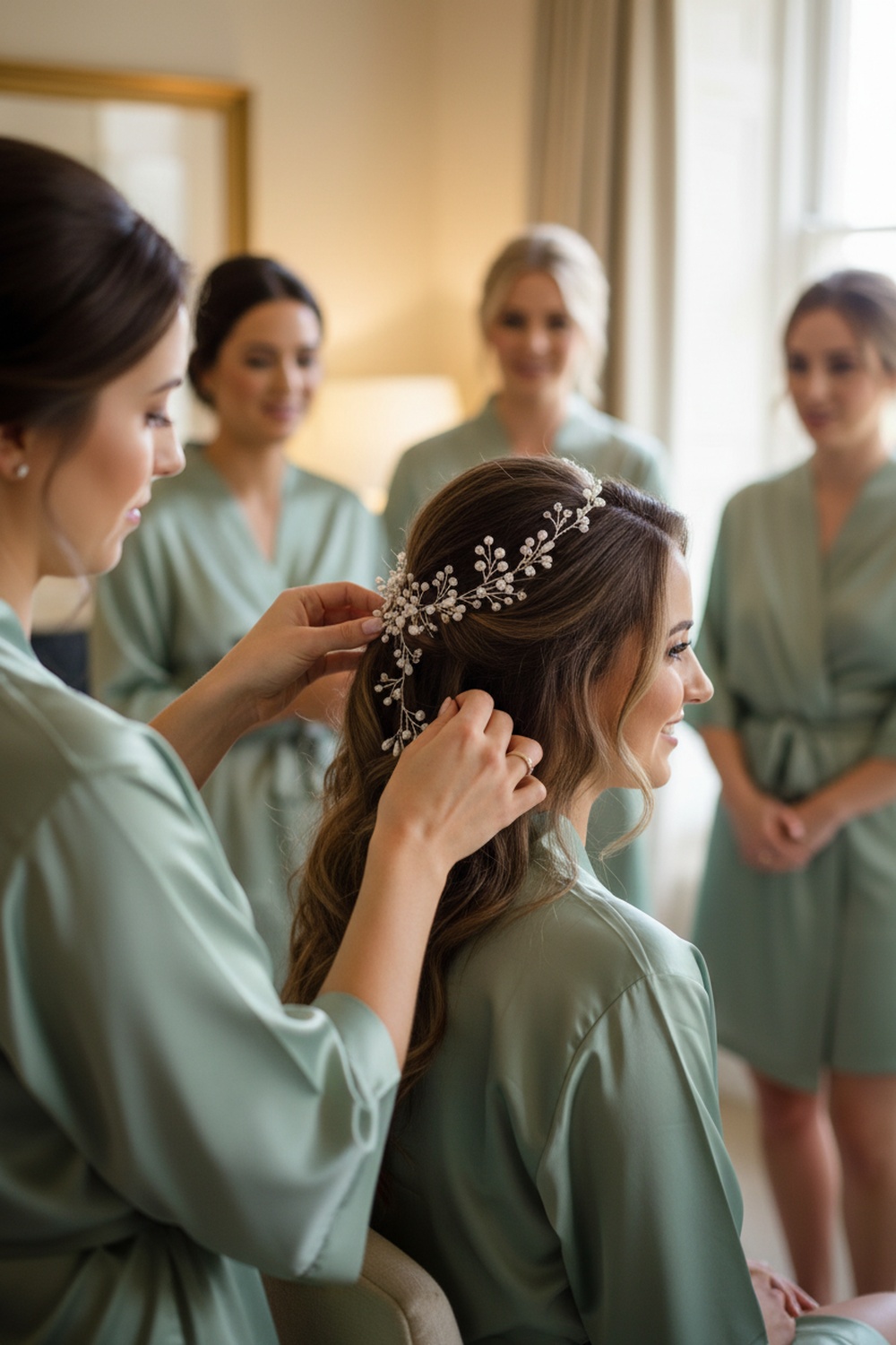 Long Pearl & Crystal Bridal Hair Vine - Emotional Moment