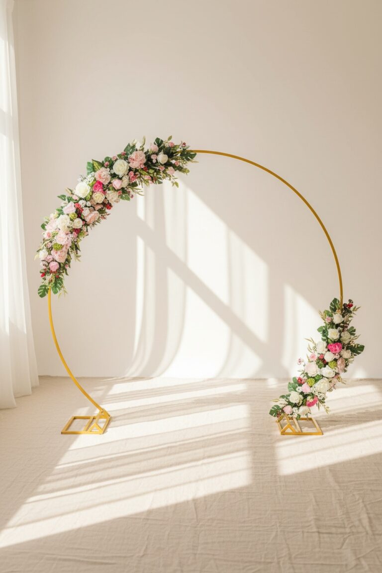 Gold Circle Wedding Arch, product studio shot | AI Wedding Inspiration