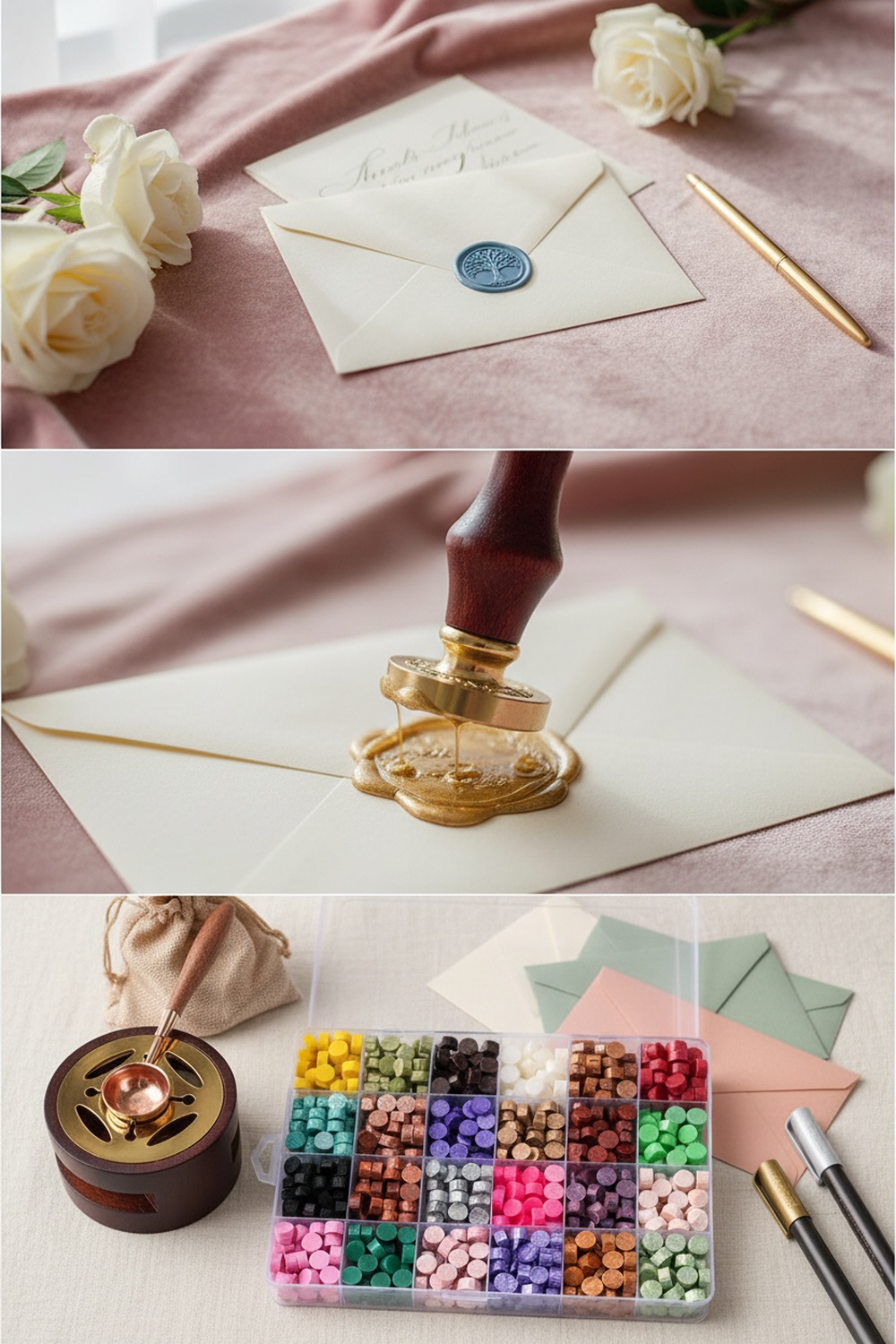 Wax Seal Stamp Kit, 24 Colors, 624 Pcs Stamp Beads - Triptych