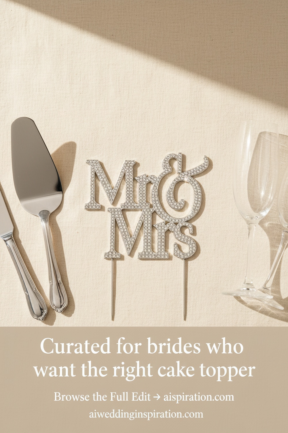 Mr and Mrs Wedding Cake Topper, Premium Silver Metal - Curated Edit