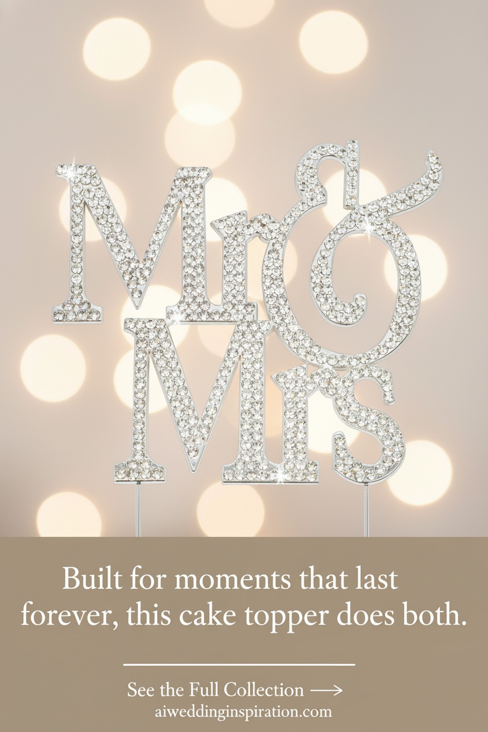 Mr and Mrs Wedding Cake Topper, Premium Silver Metal - Detail Shot