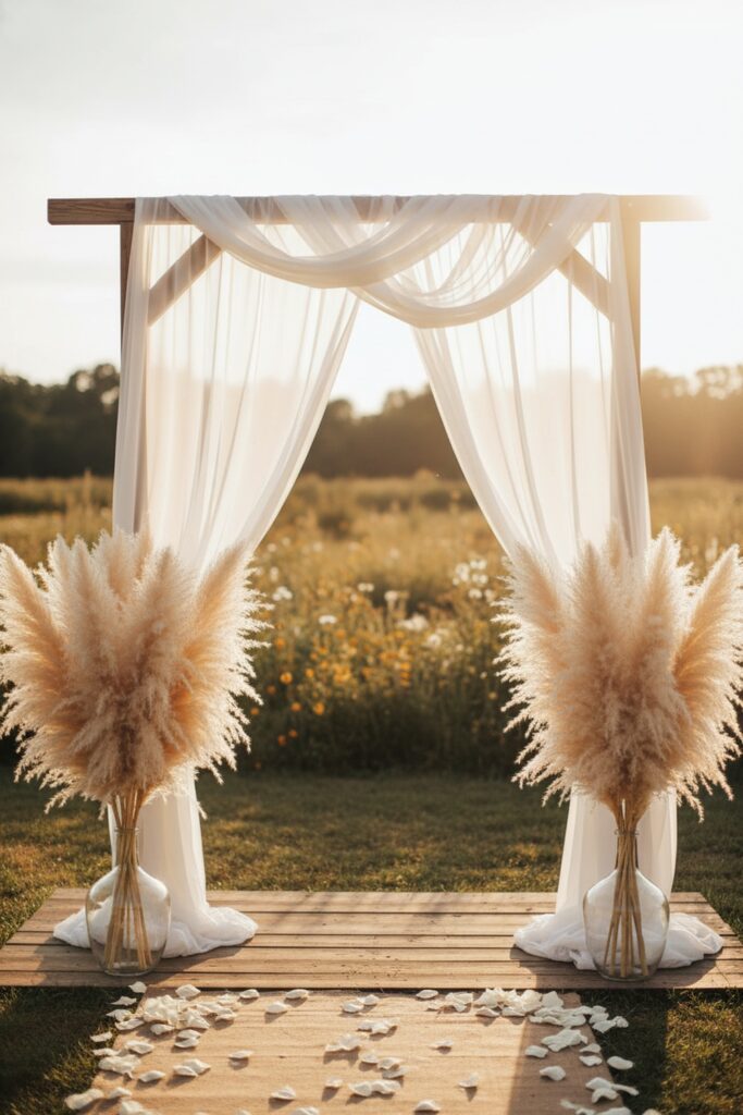 Pampas Grass Wedding Decor: Tall Stems for the Aisle and Arch