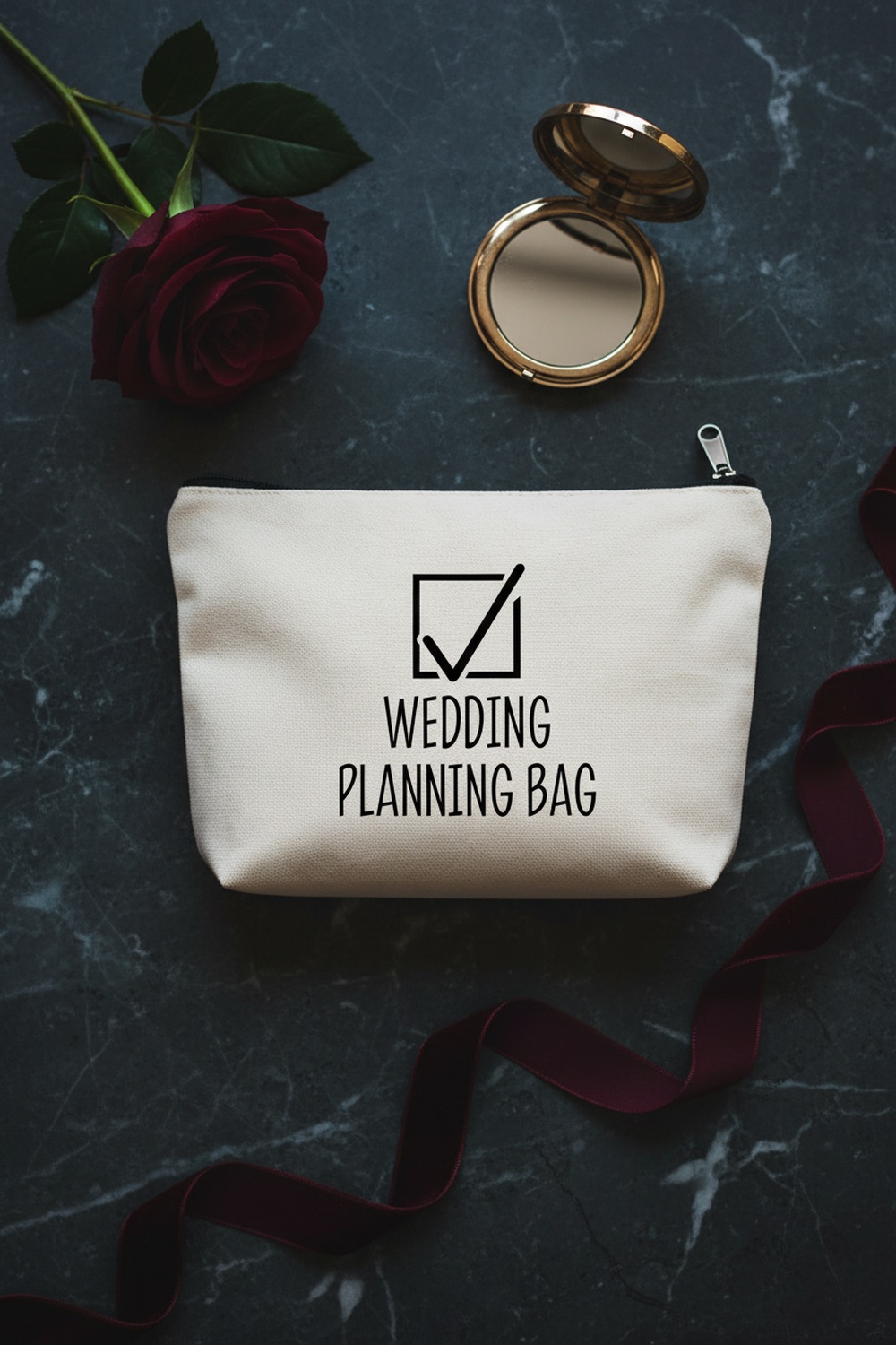 LIBIHUA Wedding Planning Makeup Bag Travel Pouch for Bride - Flat Lay