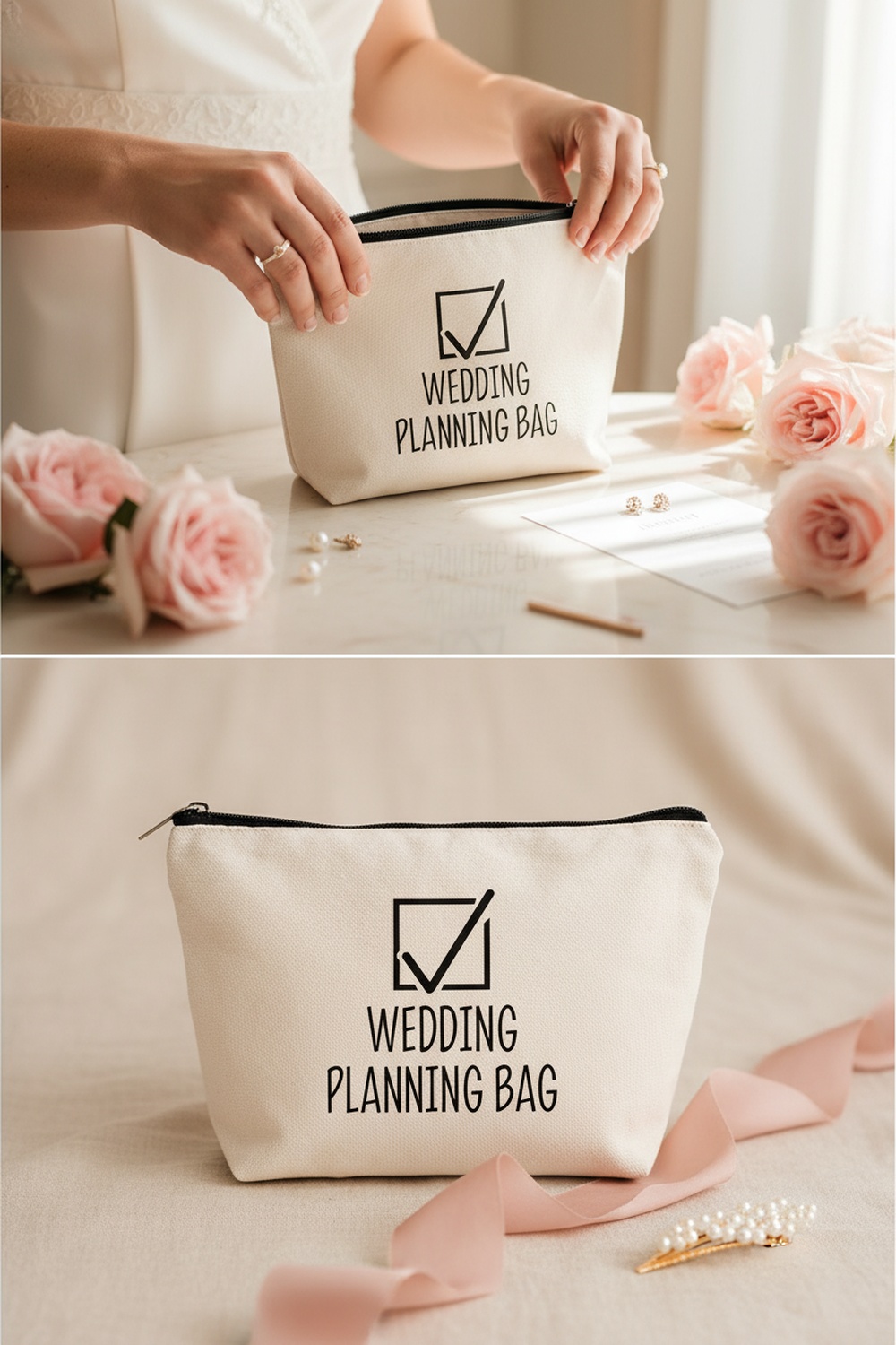 LIBIHUA Wedding Planning Makeup Bag Travel Pouch for Bride - Triptych